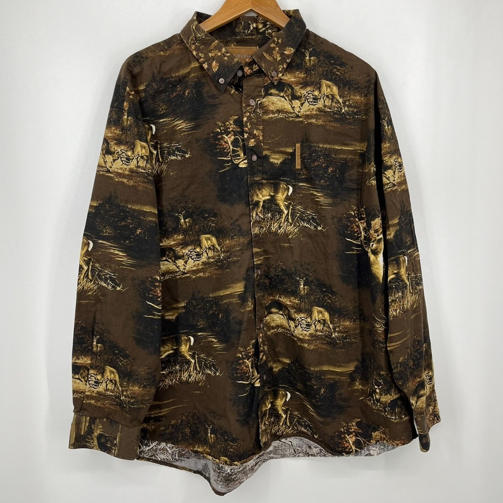 Magellan Sportswear Mens XXL Brown Deer Buck Wildlife Print Button Down Shirt